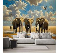 Générique Papier Peint Intissé éléphant 3D Moderne Photo Mural Prairies Animaux Décoration Murale Grand Format XXL pour Salon Cuisine Bureau Chambre d'enfants TV mur 250x175 cm H1378