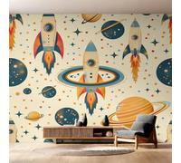 Générique Papier Peint Intissé Espace Enfants, Papier Peint Panoramique Fusée Dessin Animé pour Salon Chambre Bureau Couloir, Décoration Murale, 250 x 175 cm (L x H) Y&W62