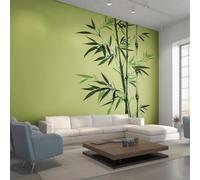 Générique Papier Peint Intissé Feuilles de Bambou Verte, Papier Peint Panoramique Motif Bambou Oriental Moderne 350x250 cm, Papiers Peints Vert Décoration Murale Salon Chambre w6g7