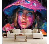 Générique Papier Peint Intissé Fille Colorée, 3D Panoramique Murale Champignon 300X210Cm Décoration Murale Rapide Diy Fresque Murale Créative Tête De Lit Chambre Salon Facile À Appliquer