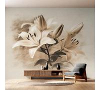 Générique Papier Peint Intissé Fleur de Lys, Papier Peint Panoramique Floral Botanique Vintage 400x280 cm, Papiers Peints Brun Clair Décoration Murale Salon Chambre w6g17