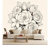 Générique Papier Peint Intissé Fleur, Papier Peint Panoramique Dessiné À La Main 300X210Cm Décoration Murale Rapide Diy Fresque Murale Créative Tête De Lit Chambre Salon Facile À Appliquer