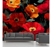 Générique Papier Peint Intissé Fleur Pavot, Papier Peint Panoramique Floral Rouge Fleurs Plante, Fresque Murale - Décoration Murale Pour Salon, Chambre, Bureau - 400 x 280 cm(non adhésif)