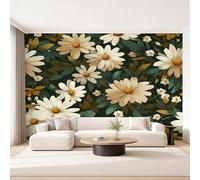 Générique Papier Peint Intissé Fleur Vintage, Papier Peint Panoramique Motif Marguerite Botanique 366x254 cm, Papiers Peints Grün Weiß Décoration Murale Salon Chambre w6g10