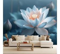 Générique Papier Peint Intissé Fleurie, Wall Mural Fleur De Lotus Bleue Et Rose, Décoration Murale Rapide Diy Fresque Murale Créative Tête De Lit Chambre Salon Facile À Appliquer 300X210cm