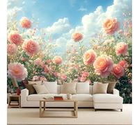 Générique Papier Peint Intissé Fleurie, Wall Mural Jardin Rose, Décoration Murale Rapide Diy Fresque Murale Créative Tête De Lit Chambre Salon Facile À Appliquer 300X210cm