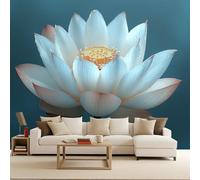 Générique Papier Peint Intissé Fleurie, Wall Mural Lotus Blanc Zen, Décoration Murale Rapide Diy Fresque Murale Créative Tête De Lit Chambre Salon Facile À Appliquer 300X210cm