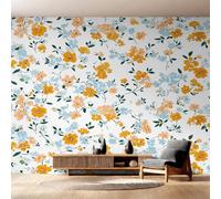 Générique Papier Peint Intissé Fleurs Jaune et Bleu, Papier Peint Panoramique Fleur Botanique Vintage 366x254 cm, Papiers Peints Jaune Bleu Décoration Murale Salon Chambre w6g17