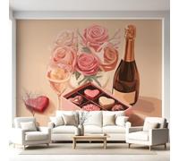Générique Papier Peint Intissé Floral Moderne Minimaliste Romantique Chocolat Roses Couleur Pêche 200 x 140 cm Papier Peint Panoramique Grandes Décoration Murale pour Salon Chambre Décor Fond TV