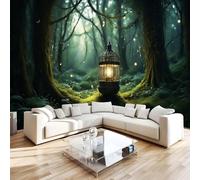 Générique Papier Peint Intissé Forêt Lanterne 3D Panoramique Poster Photo Mural Nature Paysages Format XXL Murale pour Salon Restaurant Couloir TV mur Décoration Murale 150x105 cm R-424
