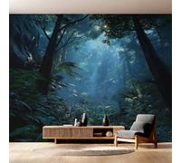 Générique Papier Peint Intissé Forêt Tropical, Papier Peint Panoramique Paysage Jungle 350x250 cm, Papiers Peints Bleu Vert Décoration Murale Salon Chambre w6g14