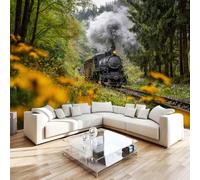 Générique Papier Peint Intissé Former 3D Panoramique Poster Photo Mural Forêt Voiture à Vapeur Format XXL Murale pour Salon Restaurant Couloir TV mur Décoration Murale 366x254 cm R-413