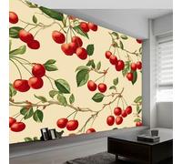 Générique Papier Peint Intissé Fruits Rouge Cerises Feuilles 300L x 210H cm, Papier Peint Panoramique Vintage - Grandes Poster Mural Photo pour Salon Chambre Restaurant Décor Fond TV