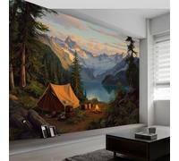 Générique Papier Peint Intissé Gîte 350L x 256H cm, Papier Peint Panoramique Forêt Montagnes Camping - Grandes Poster Mural Photo pour Salon Chambre Restaurant DéCor Fond Tv
