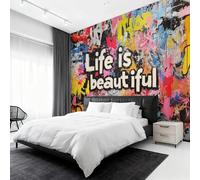 Générique Papier Peint Intissé Graffiti Abstrait, Papier Peint Panoramique Street Art Graffiti Hip Hop 300x210 cm, Papiers Peints Blanc Jaune Noir Décoration Murale Salon Chambre w6g9