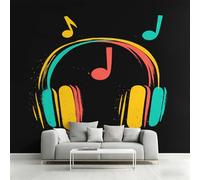 Générique Papier Peint Intissé Graffiti Coloré, Papier Peint Panoramique Notes de Musique pour Salon Chambre Bureau Couloir, Décoration Murale, 450 x 315 cm (L x H) Y&W88