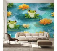 Générique Papier Peint Intissé Grenouille Kawaii, Papier Peint Panoramique Grenouilles Mignon Enfants Lotus pour Salon Chambre Bureau Couloir, Décoration Murale, 300 x 250 cm (L x H) Y&W51