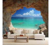 Générique Papier Peint Intissé Grotte Marine, Décoration Murale Mer 300X210Cm Décoration Murale Rapide Diy Fresque Murale Créative Tête De Lit Chambre Salon Facile À Appliquer