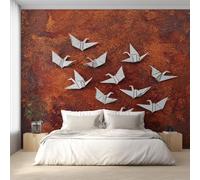 Générique Papier Peint Intissé Grue en Origami, Papier Peint Panoramique Grue Métallisée Rouillée 500x350 cm, Papiers Peints Orange Blanc Décoration Murale Salon Chambre w6g29