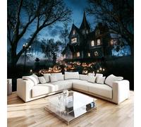 Générique Papier Peint Intissé Halloween 3D Moderne Photo Mural Château Citrouille Décoration Murale Grand Format XXL pour Salon Cuisine Bureau Chambre d'enfants TV mur 450x315 cm H1286
