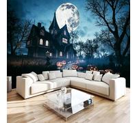Générique Papier Peint Intissé Halloween 3D Moderne Photo Mural Citrouille Château Décoration Murale Grand Format XXL pour Salon Cuisine Bureau Chambre d'enfants TV mur 200x140 cm H19