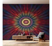 Générique Papier Peint Intissé Illusion D'optique, Papier Peint Panoramique Kaléidoscope Psychédélique 416x254 cm, Papiers Peints Rouge Bleu Décoration Murale Salon Chambre w6g28