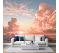 Générique Papier Peint intissé Impressionniste Onirique Esthétique Papier Peint Photo Panoramique 300 x 210 cm, Murales Rose Nuages Ciel pour Salon Cuisines Chambre Adulte enfant Décor Murale