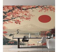 Générique Papier Peint Intissé japonais, Papier Peint Panoramique Cerisier en Fleurs Mont Fuji pour Salon Chambre Bureau Couloir, Décoration Murale, 350 x 256 cm (L x H) Y&W2
