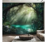 Générique Papier Peint Intissé Jungle Tropicale, Papier Peint Panoramique Paysage Forêt Tropicale Humide 350x250 cm, Papiers Peints Vert Décoration Murale Salon Chambre w6g22