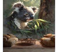 Générique Papier Peint Intissé Koala Feuilles de Bambou Peinture à L'huile Animaux 150 x 105 cm Papier Peint Panoramique Grandes Poster Mural Photo pour Salon, Chambre, Décor Fond TV PKN34