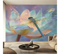 Générique Papier Peint Intissé Libellule Rêveuse, Papier Peint Panoramique Insecte Fleur de Lotus pour Salon Chambre Bureau Couloir, Décoration Murale, 300 x 210 cm (L x H) Y&W89