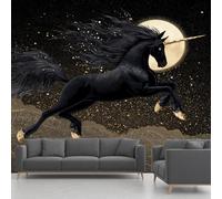 Générique Papier Peint Intissé Licorne, Papier Peint Panoramique Pleine Lune Ciel étoilé Vague Abstrait, Fresque Murale - Décoration Murale Pour Salon, Chambre, Bureau - 450 x 315 cm(non adhésif)