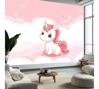 Générique Papier Peint Intissé Licornes Mignonnes Nuages, Papier Peint Photo HD Fresque Murale Style Cartoon pour Salon Chambre ou Cuisine Restaurant 500 x 280 cm (L x H) Décoration Murale Fresque