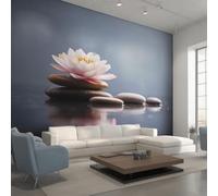 Générique Papier Peint Intissé Lotus Rose, Papier Peint Panoramique Pierre Zen Nature pour Salon Chambre Bureau Couloir, Décoration Murale, 250 x 175 cm (L x H) Y&W66