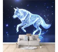 Générique Papier Peint Intissé Loup, 3D Panoramique Murale Galaxie spatiale 300x210cm Décoration murale rapide DIY fresque murale créative tête de lit chambre salon facile à appliquer