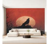 Générique Papier Peint Intissé Loup, Papier Peint Panoramique Animaux Sauvages Pleine Lune pour Salon Chambre Bureau Couloir, Décoration Murale, 300 x 250 cm (L x H) Y&W31