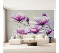 Générique Papier Peint Intissé Magnolia Violet, Papier Peint Panoramique Motif Fleur Botanique Peinte à L'huile 366x254 cm, Papiers Peints Lila Décoration Murale Salon Chambre w6g10