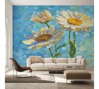 Générique Papier Peint Intissé Marguerite Peinte à l'Huile, Papier Peint Panoramique Fleur Art Abstrait Mosaïque pour Salon Chambre, Déco Murale Maison, Décoration Photo Murale 450x315 cm K-MZ&22