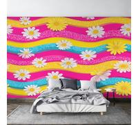 Générique Papier Peint Intissé Marguerites, Papier Peint Panoramique Ondulé Rétro Années 60 pour Salon Chambre Bureau Couloir, Décoration Murale, 396 x 280 cm (L x H) Y&W104
