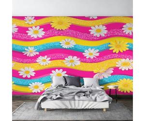 Générique Papier Peint Intissé Marguerites, Papier Peint Panoramique Ondulé Rétro Années 60 pour Salon Chambre Bureau Couloir, Décoration Murale, 396 x 280 cm (L x H) Y&W104