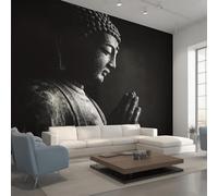 Générique Papier Peint Intissé Méditation, Papier Peint Panoramique Motif Bouddha Spirituel Asiatique 310x250 cm, Papiers Peints Noir Gris Décoration Murale Salon Chambre w6g7