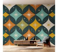 Générique Papier Peint Intissé Moderne du Milieu du Siècle, Papier Peint Panoramique Géométrie Atomique Rétro Années 50 250x175 cm, Papiers Peints Multicolore Décoration Murale Salon Chambre w6g28