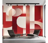 Générique Papier Peint Intissé Moderne Milieu du Siècle, Papier Peint Panoramique Géométrique Abstrait 200x140 cm, Papiers Peints Rouge Blanc Décoration Murale Salon Chambre w6g5