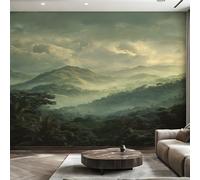 Générique Papier Peint Intissé Montagne Brumeuse, Papier Peint Panoramique Paysage Forêt Tropicale Humide 310x250 cm, Papiers Peints Gris Vert Décoration Murale Salon Chambre w6g22