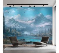 Générique Papier Peint Intissé Montagne Enneigée, Papier Peint Panoramique Paysage Naturel 250x175 cm, Papiers Peints Bleu Blanc Décoration Murale Salon Chambre w6g5