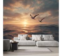 Générique Papier Peint Intissé Mouette Intissé Photo Moderne Muraux 3D Océan Coucher De Soleil Poster Géant Mural pour Salon Cuisines Bureau Chambre d'enfants Décor Fresque Murale 300x210 cm H1163