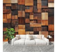 Générique Papier Peint Intissé Mural Poster 3D 250x175cm Rectangle Planche En Bois GéOméTrie Papier Peint Panoramique Brun pour Salon Chambre d'enfants restaurant Décoration Murale