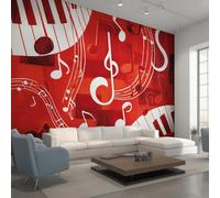Générique Papier Peint Intissé Musique Abstraite, Papier Peint Panoramique Touches de Piano et Notes 450x260 cm, Papiers Peints Rouge Blanc Décoration Murale Salon Chambre w6g37