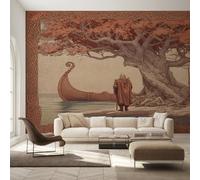Générique Papier Peint Intissé Mythologie Nordique, Papier Peint Panoramique Guerrier Viking Arbre de Vie pour Salon Chambre, Déco Murale Maison, Décoration Photo Murale 280x200 cm K-MZ&22