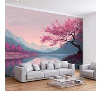 Générique Papier Peint Intissé Naturel Botanique Floral Fleur de Cerisier Moderne, Vintage Oriental Art Muraux Photo pour Salon Chambre Bureau, Peinture Murale Papier Peint Panoramique 400L x 280H cm